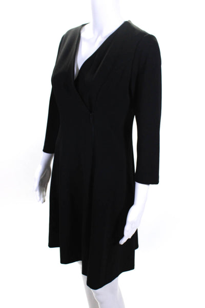 DKNY Womens V-Neck Long Sleeve Zip Up Flare Midi Dress Black Size 8