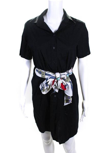 Love Moschino Womens Cotton Short Sleeve Scarf Belted Shirt Dress Black Size 6