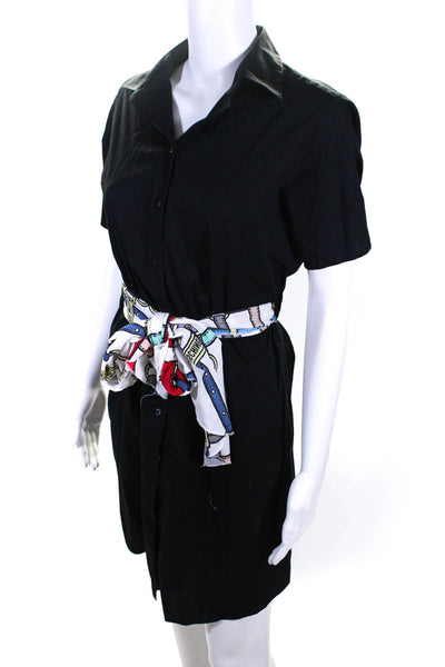 Love Moschino Womens Cotton Short Sleeve Scarf Belted Shirt Dress Black Size 6