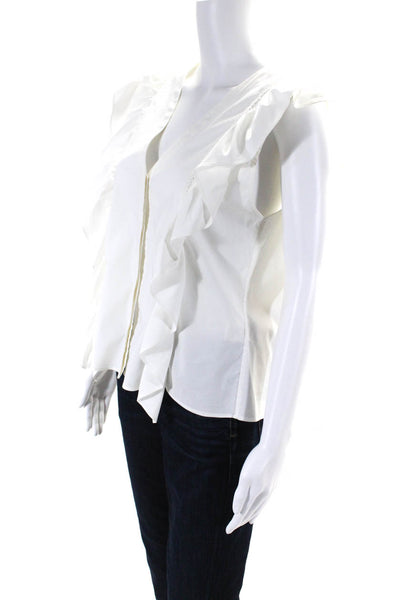 Alice + Olivia Women's Button Front V Neck Ruffle Blouse White Size L