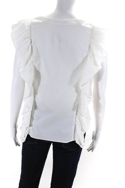 Alice + Olivia Women's Button Front V Neck Ruffle Blouse White Size L