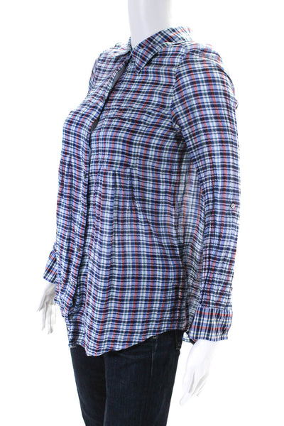 Joie Women's Plaid Long Sleeve Button Up Shirt Blue Size S