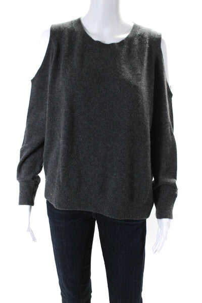Minnie Rose Women's Cashmere Long Sleeve Cut Out Pullover Sweater Gray Size M