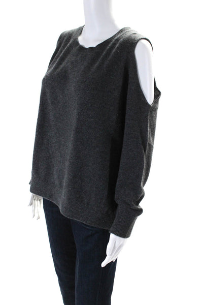 Minnie Rose Women's Cashmere Long Sleeve Cut Out Pullover Sweater Gray Size M