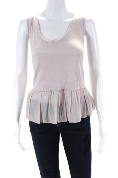 Generation Love Women's Ruffle Hem Sleeveless V Neck Linen Blouse Pink Size L