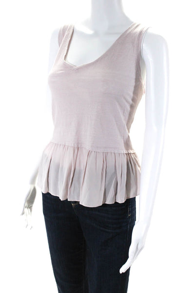 Generation Love Women's Ruffle Hem Sleeveless V Neck Linen Blouse Pink Size L