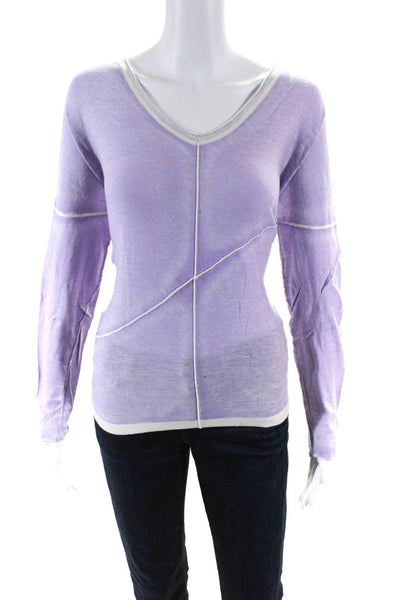 Kokun Women's Bamboo Cashmere Blend V Neck Pullover Sweater Purple Size M/L