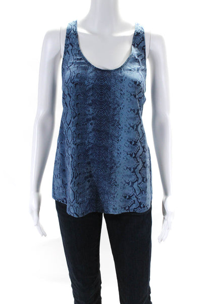 Joie Women's Scoop Neck Animal Print Silk Tank Top Blouse Blue Size M