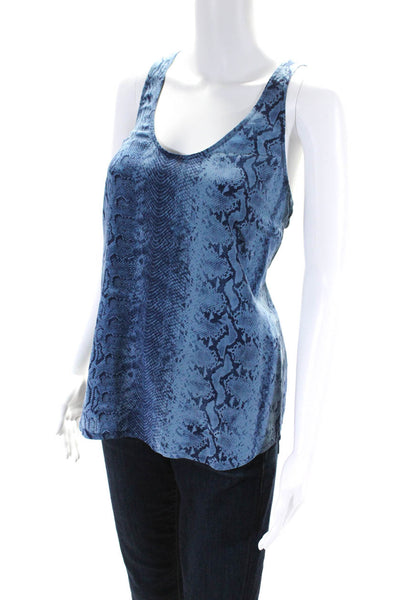 Joie Women's Scoop Neck Animal Print Silk Tank Top Blouse Blue Size M