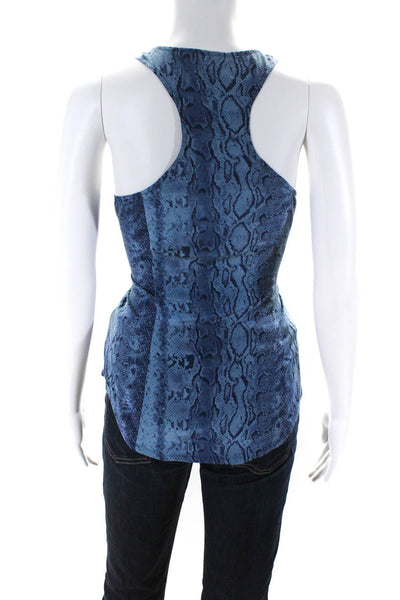 Joie Women's Scoop Neck Animal Print Silk Tank Top Blouse Blue Size M