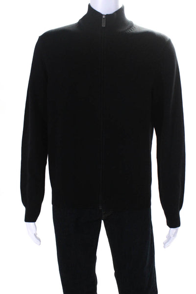 Michael Kors Mens Cotton Tight-Knit Long Sleeve Full Zip Sweater Black Size M