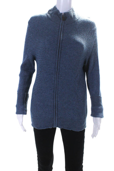 Trumbull Rhodes Womens Knit Long Sleeve Full Zip Mock Neck Sweater Blue Size L