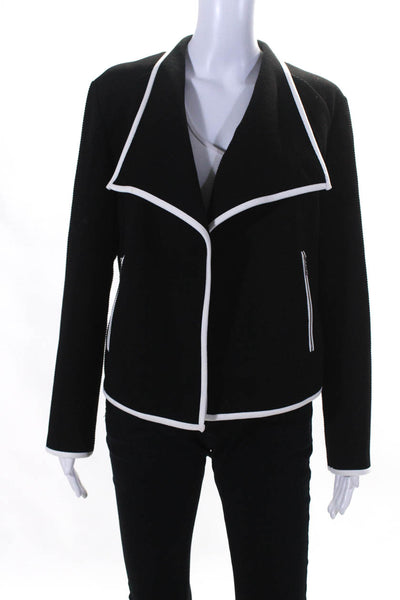 Calvin Klein Womens Long Sleeves Wrap Jacket Black White Size Medium