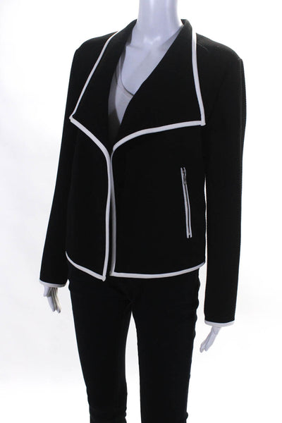 Calvin Klein Womens Long Sleeves Wrap Jacket Black White Size Medium