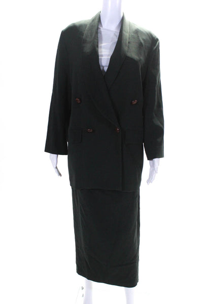 Ellen Tracy Company Womens Double Breasted Wrap Skirt Suit Green Wool Size 4/8