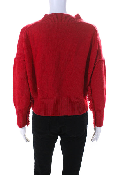 Central Park West Womens Cutout V Neck Fringe Crop Sweater Red Size Small