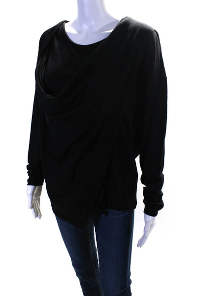 Lafayette 148 New York Womens Wool Cowl Neck Long Sleeve Blouse Top Black Size L