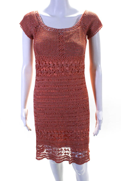 ABS by Allen Schwartz Womens Scoop Neck Knit Overlay Dress Orange Size Medium