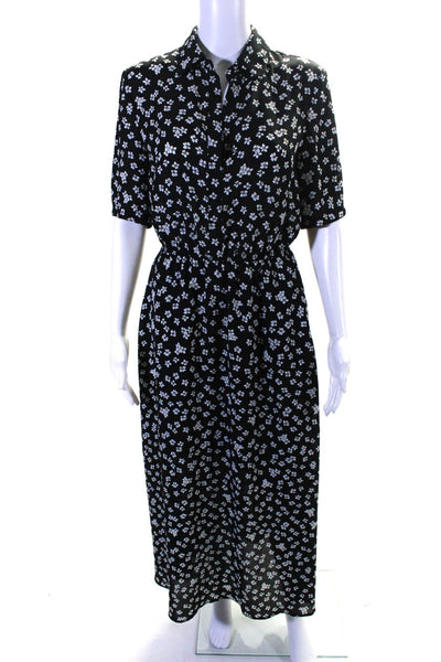 BB Dakota Women's Floral Print Short Sleeve Button Front Maxi Dress Black Size S