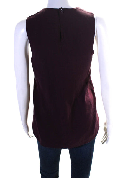 Vince Womens Solid Burgundy Silk Ruffle V-Neck Sleeveless Blouse Top Size 6