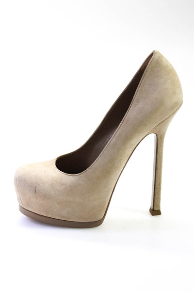 Prada Womens Suede Platform Stiletto Heel Pumps Sand Beige Size 35 5