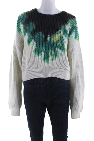 ALC Womens Green Multi Tie Dye Cotton Ribbed Knit Pullover Sweater Top Size S