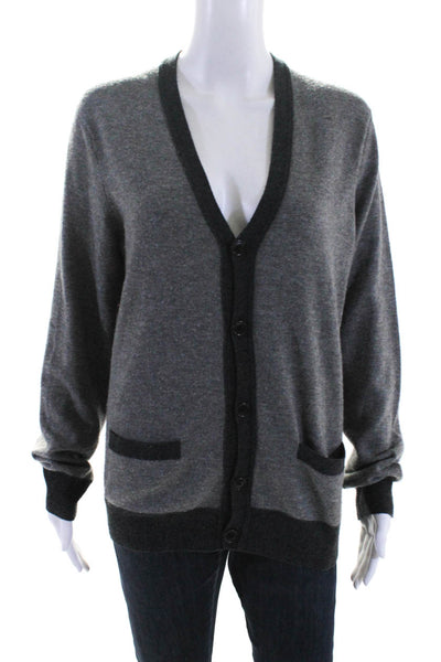 J Crew Womens Two Tone Gray Wool V-Neck Long Sleeve Cardigan Sweater Top Size S