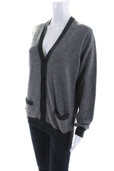 J Crew Womens Two Tone Gray Wool V-Neck Long Sleeve Cardigan Sweater Top Size S