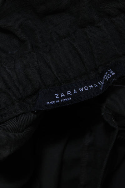 Zara Womens Dark Green Linen High Rise Drawstring Straight Pants Size XS