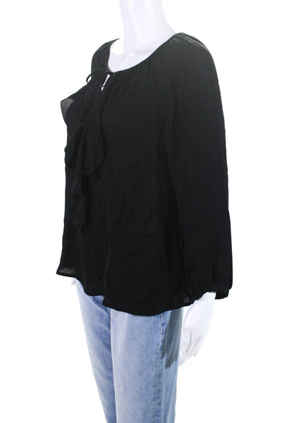 Joie Womens Silk Chiffon Ruffled V-Neck Long Sleeve Blouse Top Black Size XS