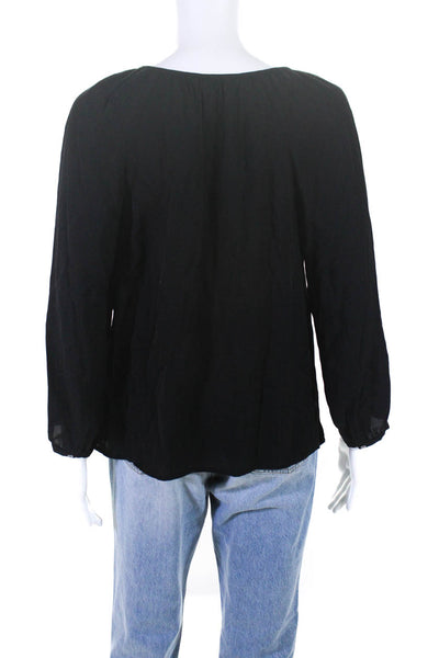 Joie Womens Silk Chiffon Ruffled V-Neck Long Sleeve Blouse Top Black Size XS