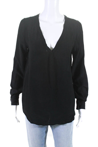 Joie Womens Silk Georgette V-Neck Long Sleeve Standard Cuff Blouse Black Size XS