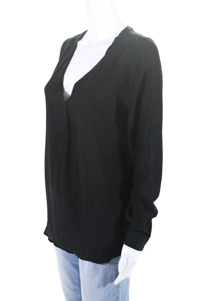 Joie Womens Silk Georgette V-Neck Long Sleeve Standard Cuff Blouse Black Size XS