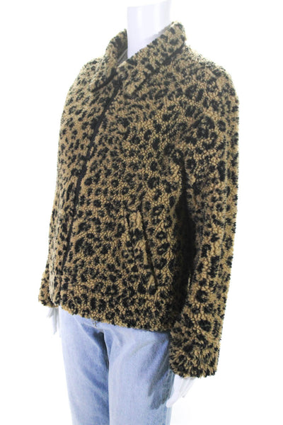 Madewell Women's Leopard Print Full Zip Collared Sherpa Jacket Brown Size S