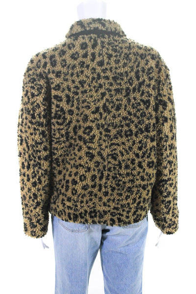 Madewell Women's Leopard Print Full Zip Collared Sherpa Jacket Brown Size S