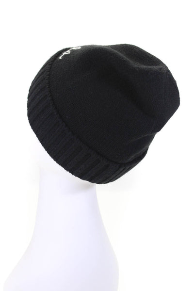 Kate Spade Women's Ribbed Knit Embroidered Beanie Hat Black Size O/S