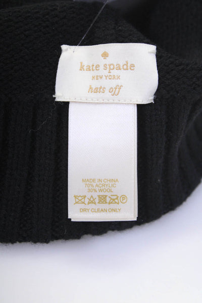 Kate Spade Women's Ribbed Knit Embroidered Beanie Hat Black Size O/S