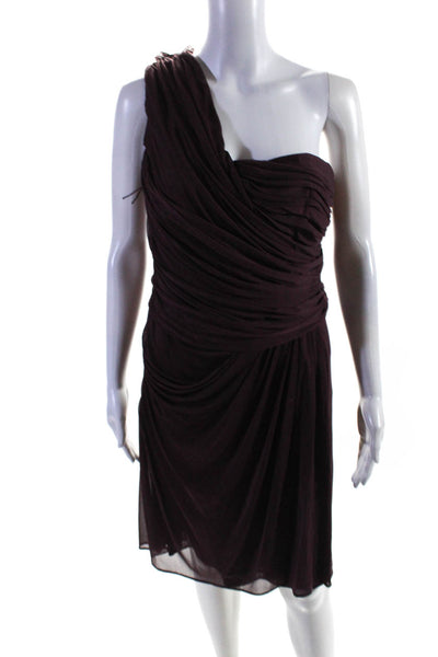 J. Mendel Womens Back Zip One SHoulder Ruched Coktail Dress Merlot Red Size 12