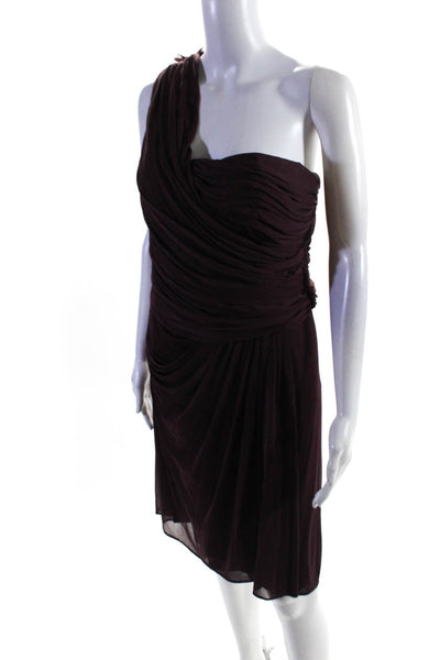 J. Mendel Womens Back Zip One SHoulder Ruched Coktail Dress Merlot Red Size 12