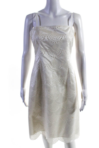 Kay Unger Womens Back Zip Sleeveless Square Neck Scalloped Dress White Size 8