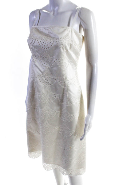 Kay Unger Womens Back Zip Sleeveless Square Neck Scalloped Dress White Size 8