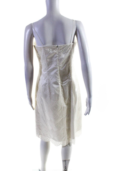 Kay Unger Womens Back Zip Sleeveless Square Neck Scalloped Dress White Size 8