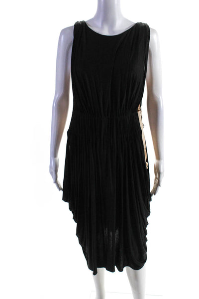 ALC Womens Sleeveless Scoop Neck Hook Wrap Draped Dress Black Brown Size Medium