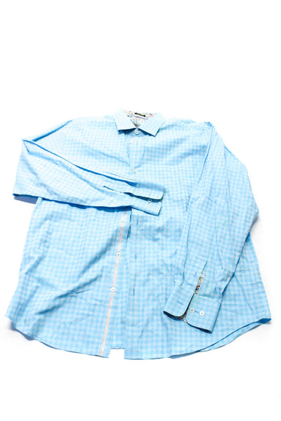 Bugatchi Mens Button Up Plaid Gingham Classic Fit Shirts Blue White 16.5 Lot 2