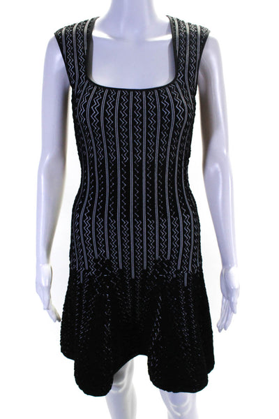 RVN Womens Zig Zag Print Two-Toned Square Neck Sleeveless Dress Black Size M