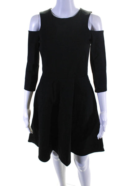 Eliza J Womens Cold Shoulder Ponte Long Sleeve Skater Dress Black Size 2