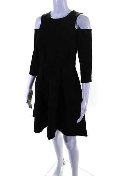 Eliza J Womens Cold Shoulder Ponte Long Sleeve Skater Dress Black Size 2
