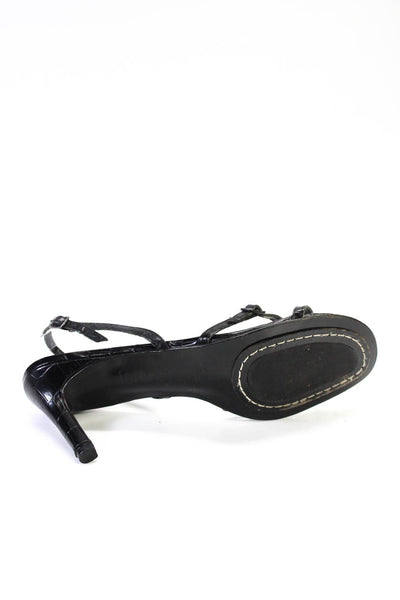 Lauren Ralph Lauren Womens Embossed Leather Slingback Sandals Black Size 9.5