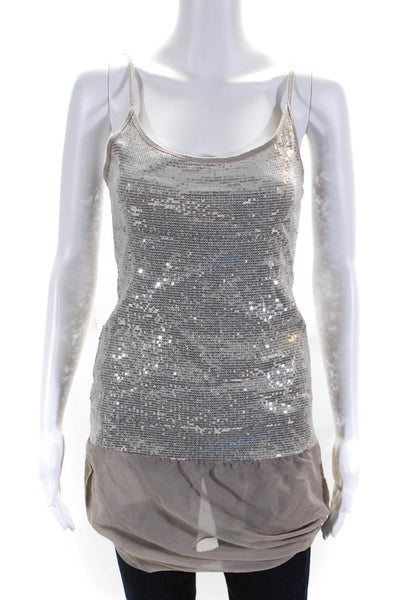 Bailey 44 Women's Sequin Embellished Layered Top Silver Size M