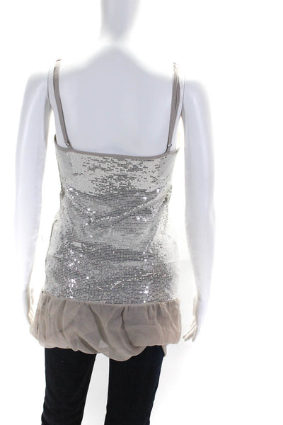 Bailey 44 Women's Sequin Embellished Layered Top Silver Size M